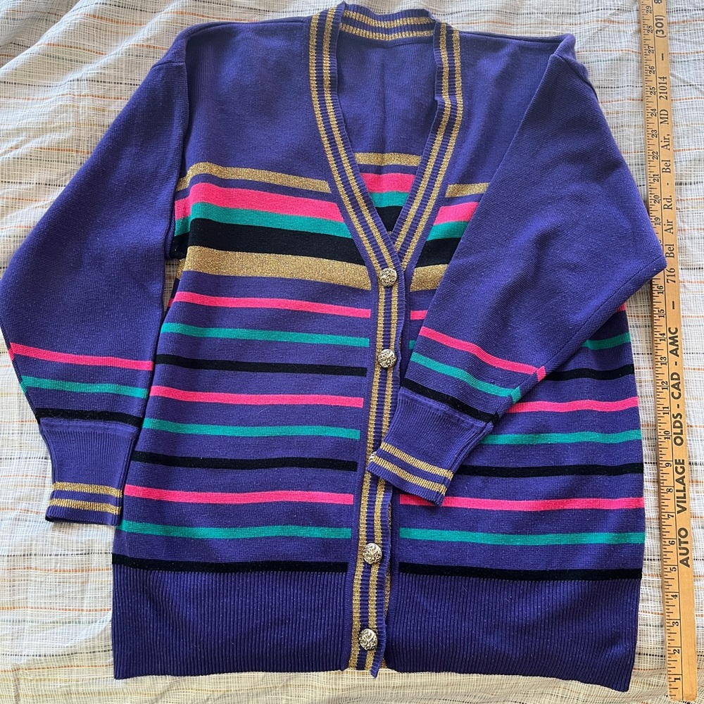 Striped Cardigan with Gold Buttons Large